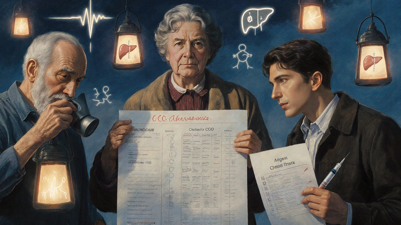 Diverse individuals monitoring symptoms using checklists and medical devices.