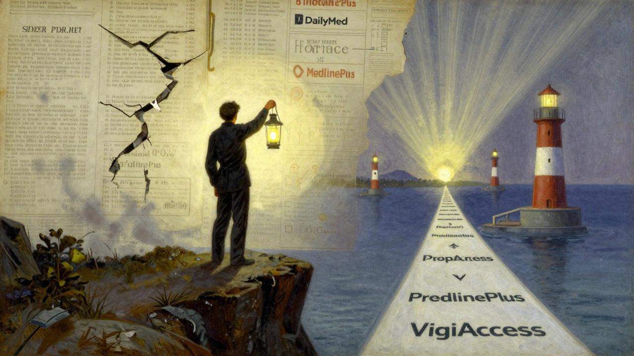 A person stands at a cliff&#039;s edge, leaving outdated medical sources behind to walk toward modern health resources.