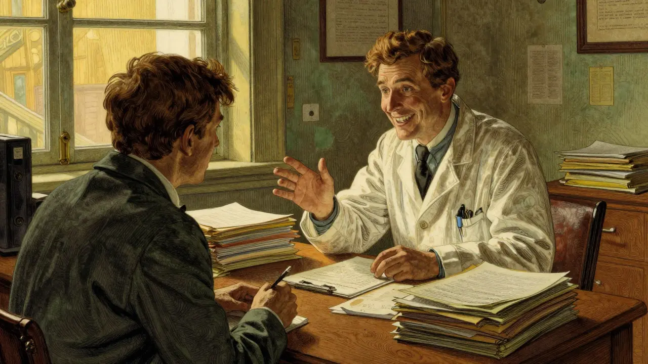 Doctor advises patient on safe medication options.