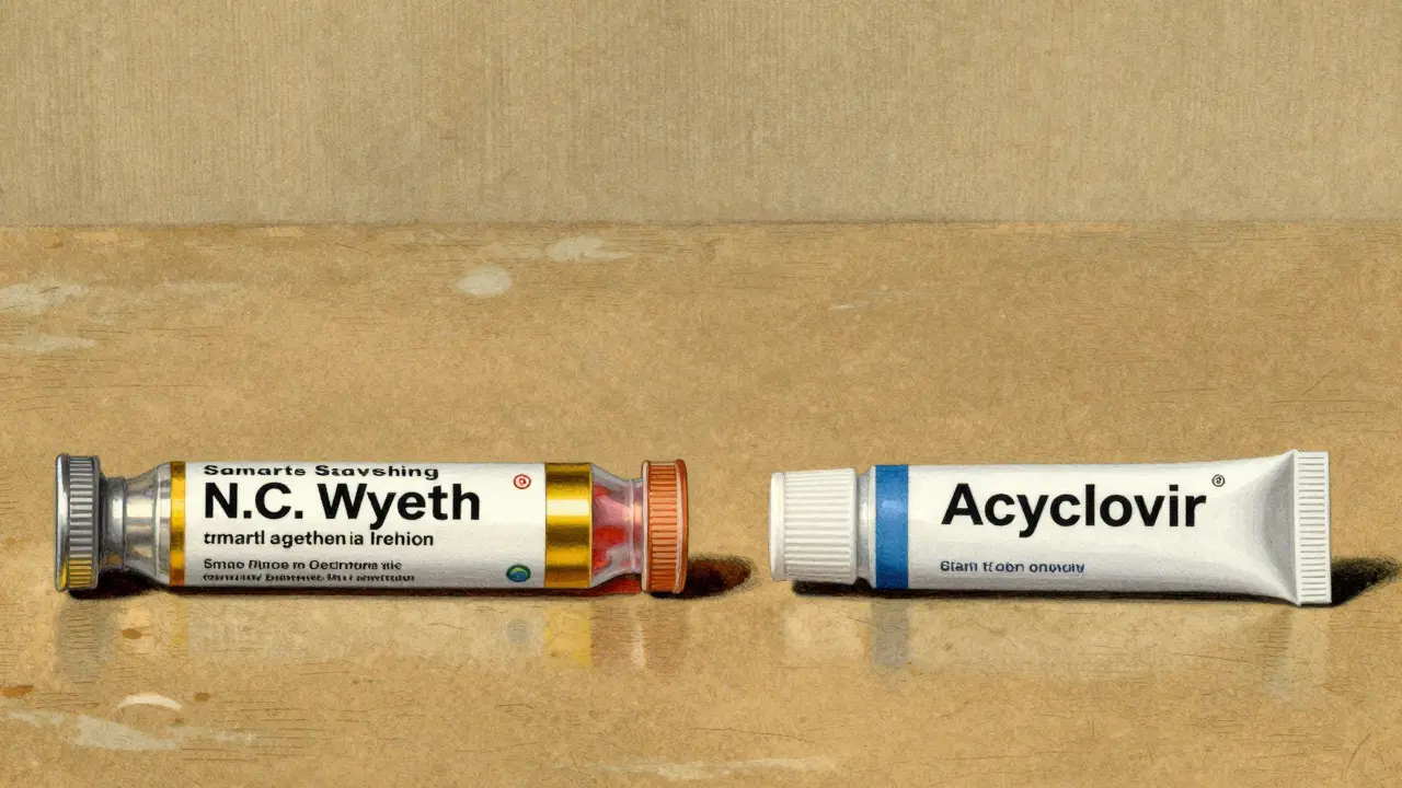 Comparison between a brand-name medication tube and a generic acyclovir tube