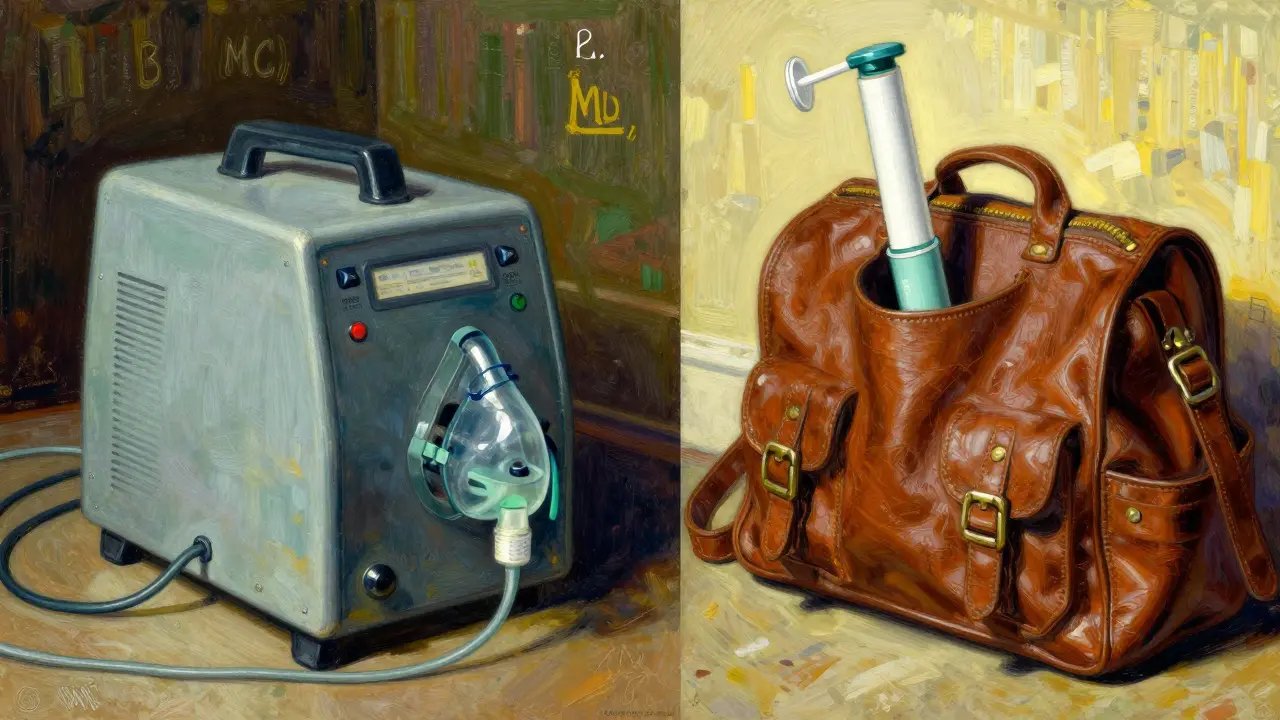 Comparison of a bulky nebulizer machine and a portable inhaler with spacer