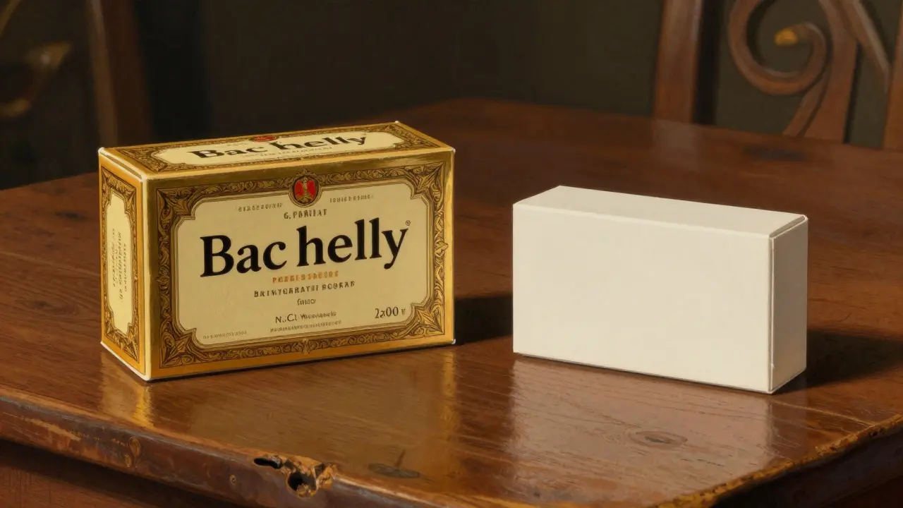 Two medication boxes, one ornate and one plain, side by side on a wooden table