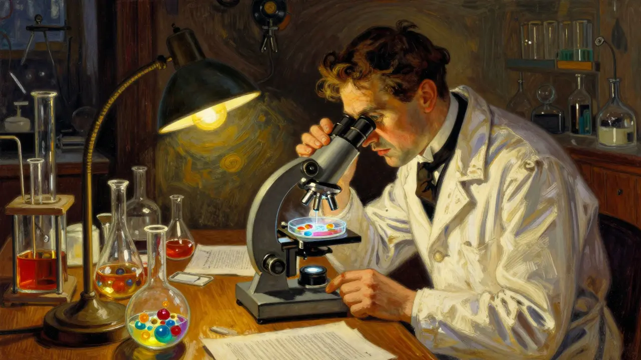 Scientist examining active excipients under a microscope