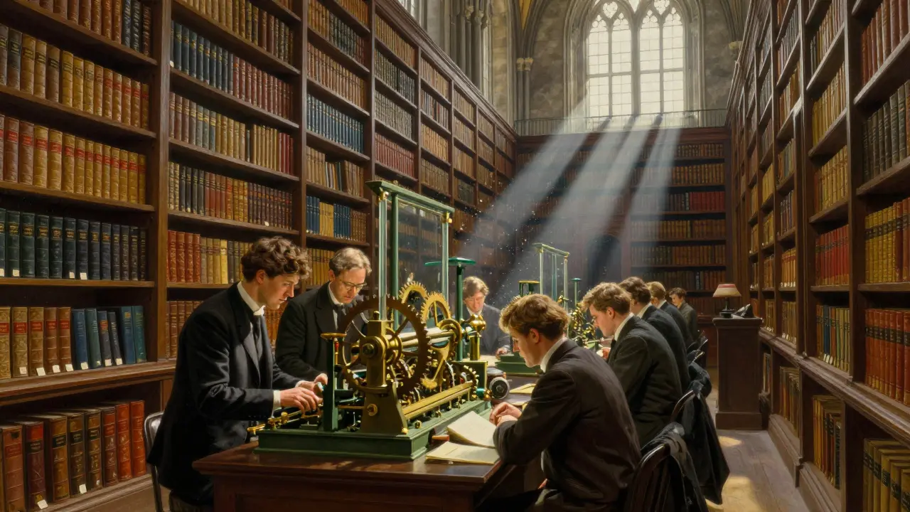 Analysts work in grand archive processing medical safety records