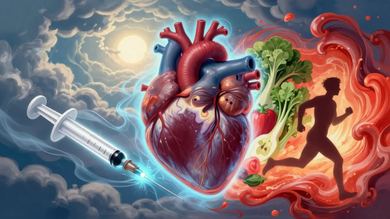 Heart protected by medicine and healthy lifestyle energy