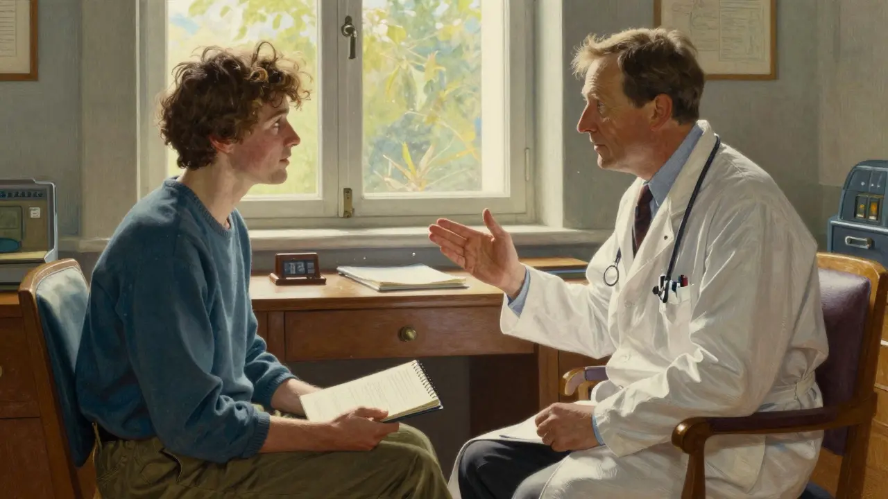 Patient discussing treatment plan with doctor in sunny office