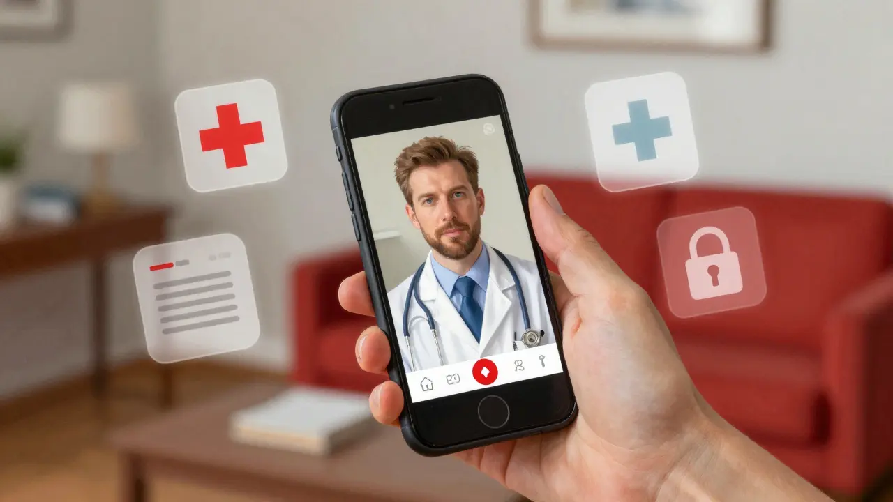 Smartphone showing video call with doctor for prescription