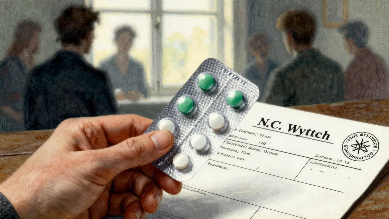 Hand inspecting pills against light for safety