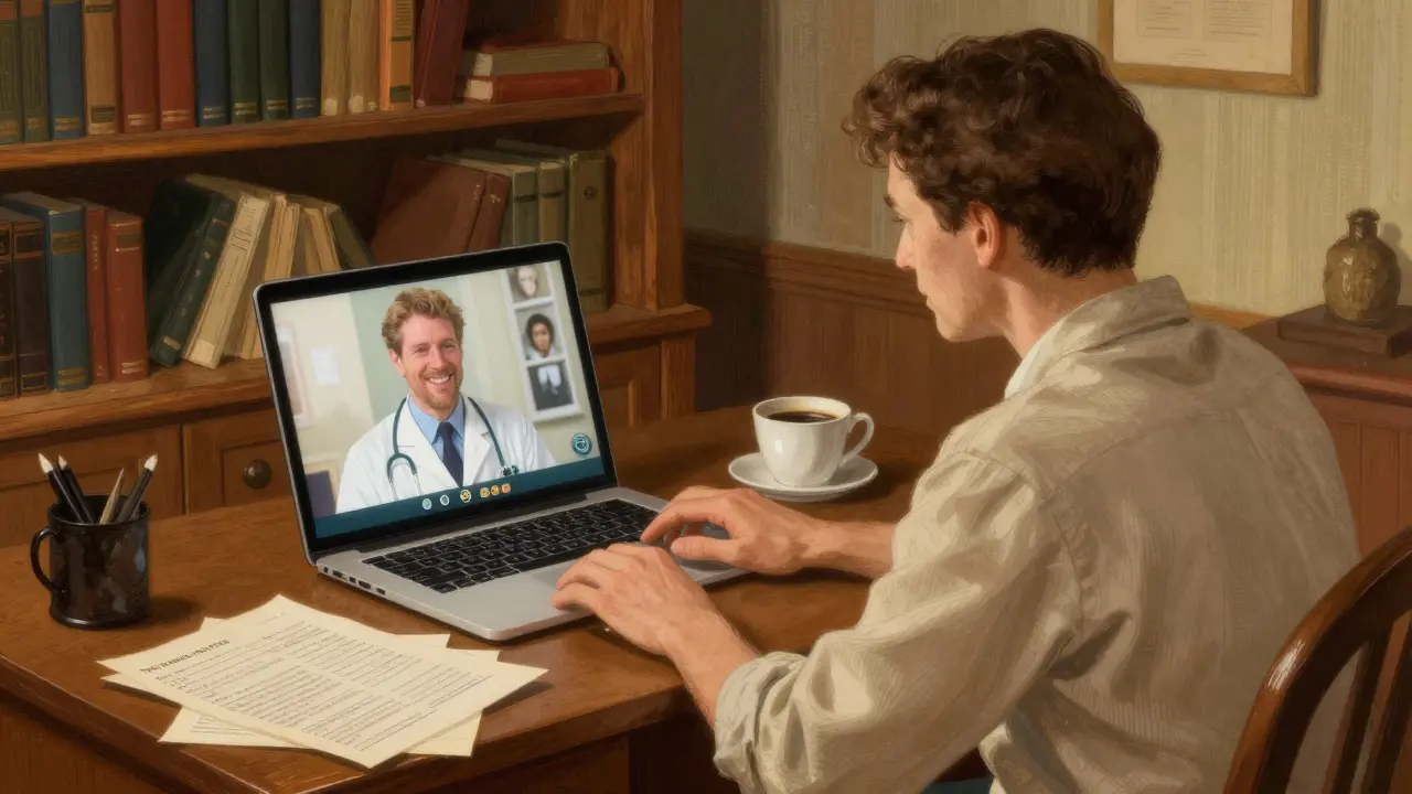 Patient consulting doctor online in cozy room