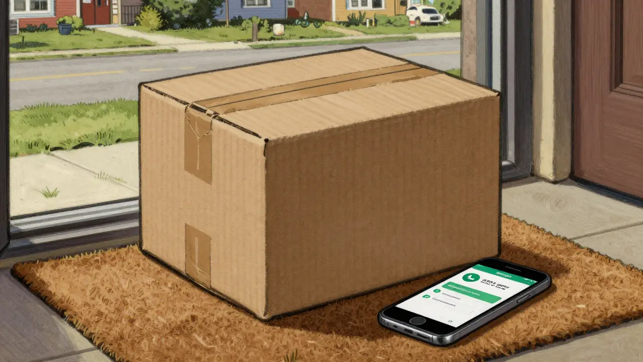 Plain package delivered discreetly to doorstep with phone alert