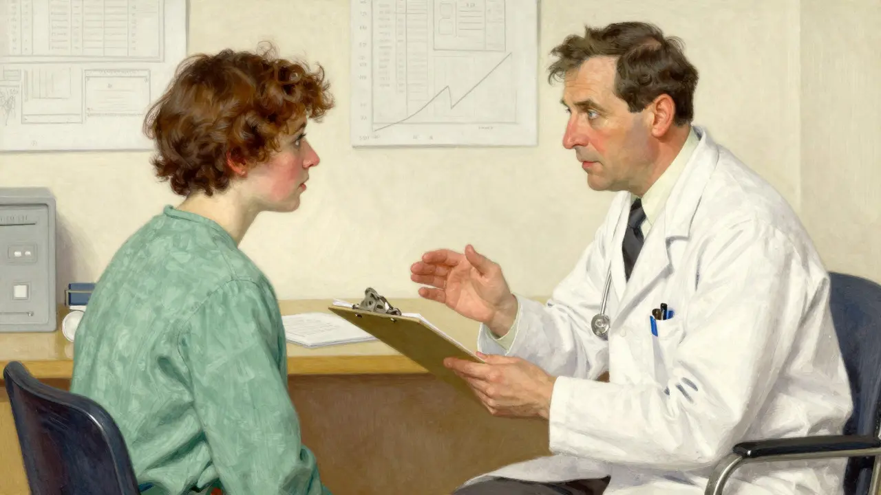 Patient discussing treatment plan with a doctor in a medical office setting